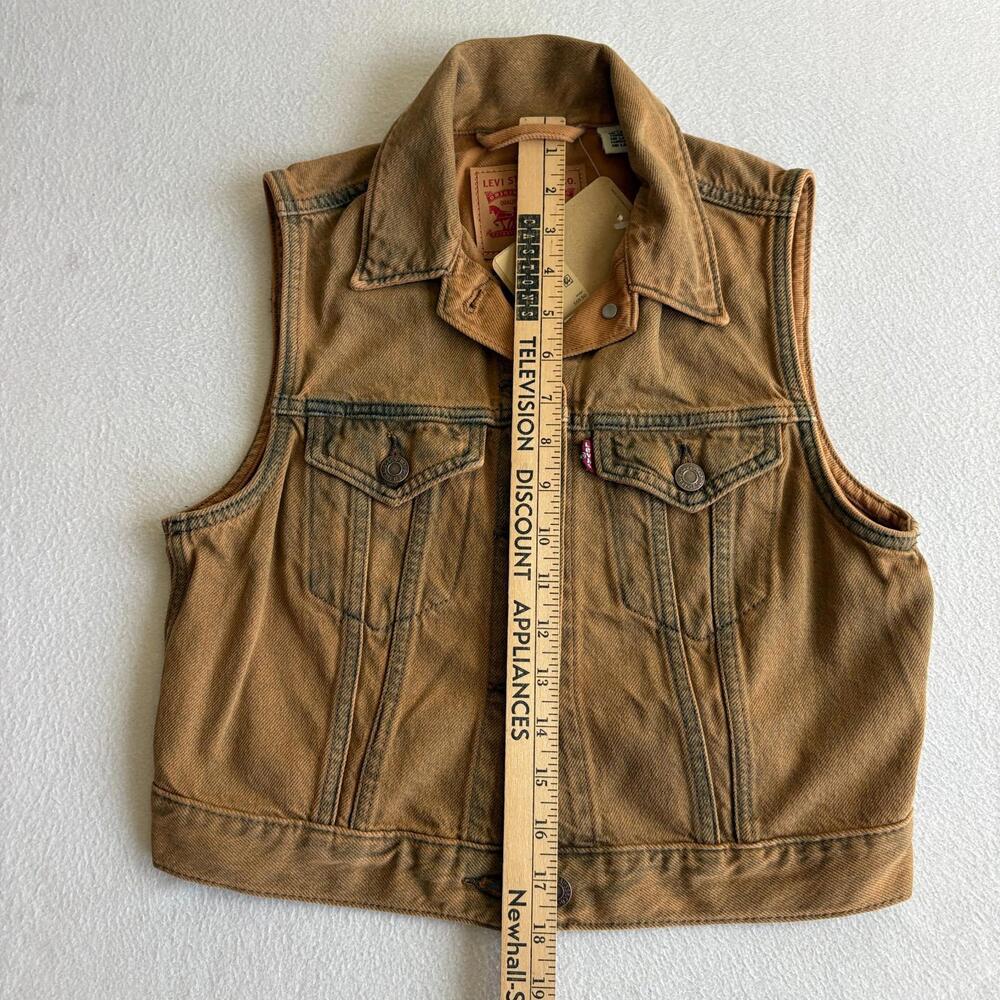 NWT Levis Womens Denim Trucker Vest Brown Garment Dye Button Front Cotton XS - Picture 6 of 8